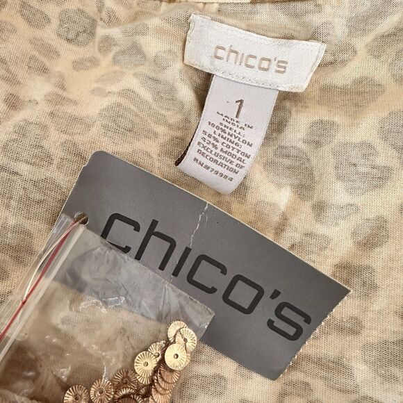 NEW Chico's Gold Sequin GLAM Fancy Mesh Shell Tank Top Animal Size 1 Medium - Picture 7 of 9